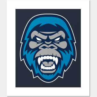 Unleash the Mystery: Growling Blue and Gray Big Foot Cryptid Sports Mascot T-shirt Posters and Art